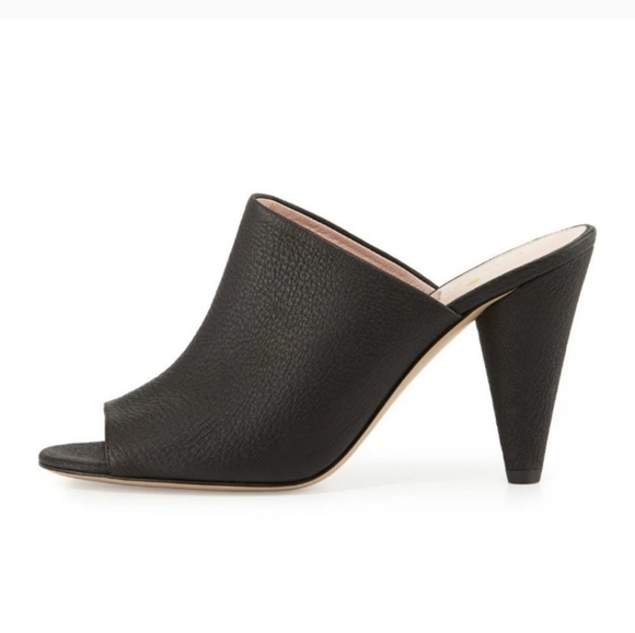 Kate Spade New York Bova peep-toe cone-heel mule black Pebble Leather 8 B - Picture 1 of 7